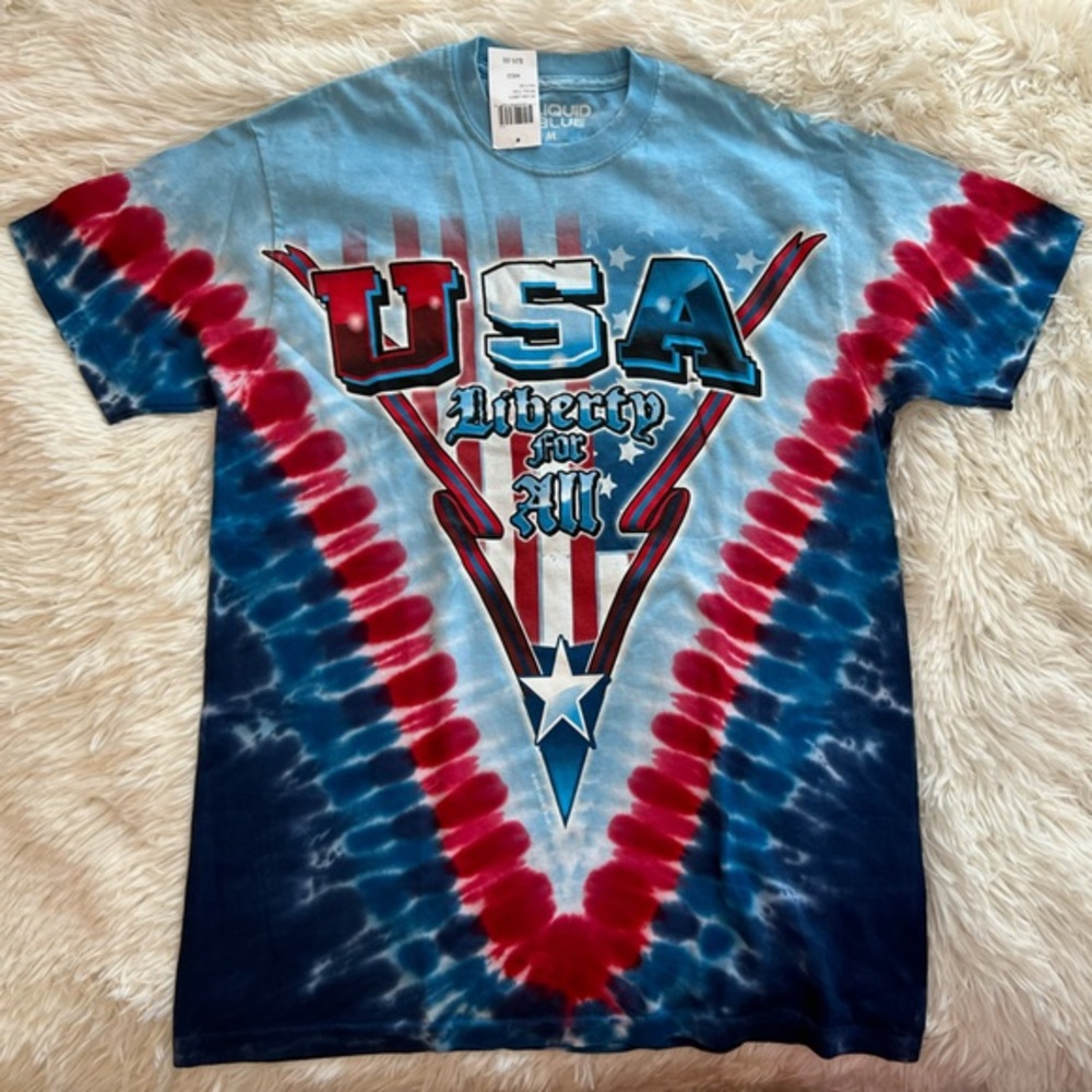 USA Tie Dyed Liquid Blue 2014 T-Shirt NWT Size Medium